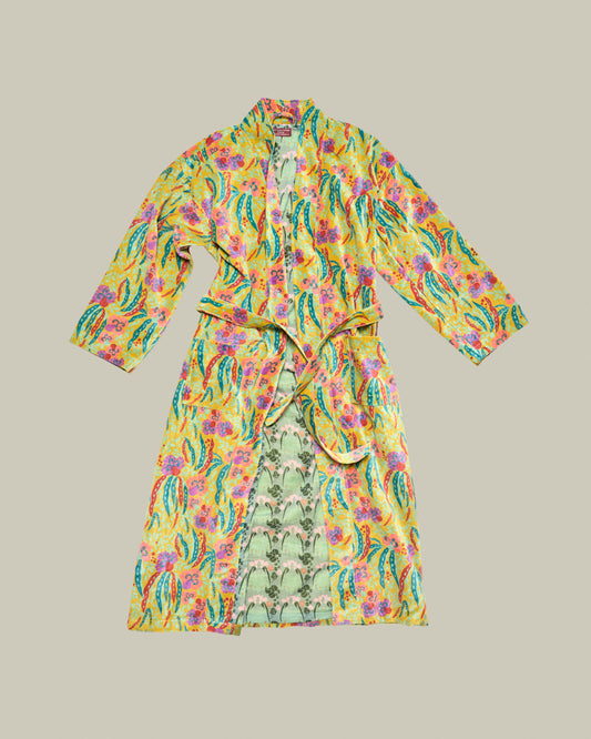 Long Velvet Kimono, Allegria Gold Print