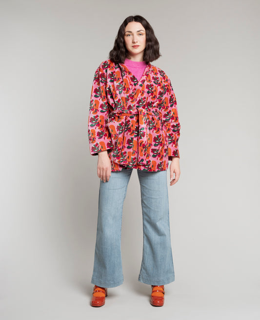 Short Kimono Velvet - Split pink
