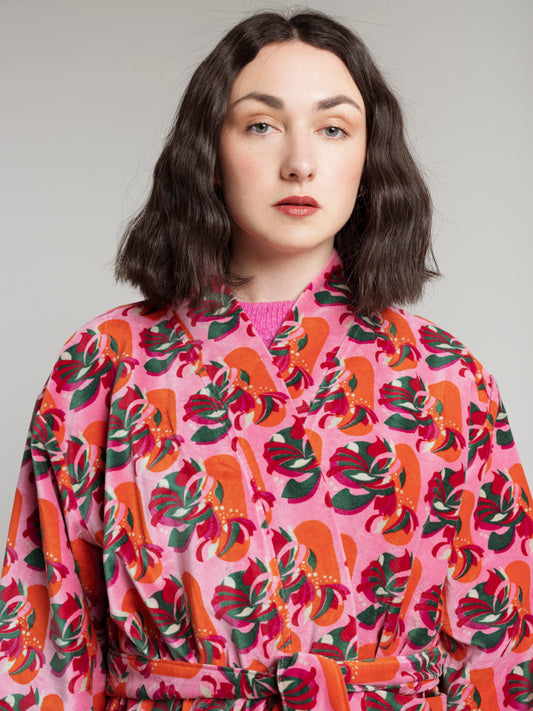 Short Kimono Velvet - Split pink