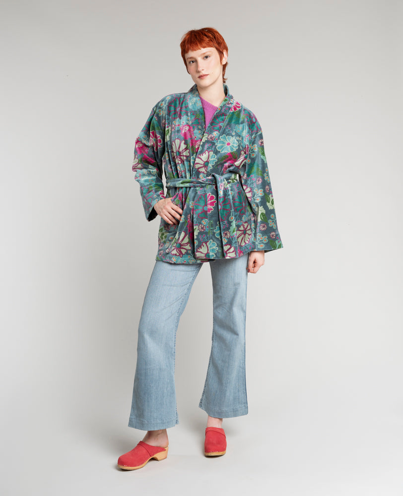 Short Kimono Velvet - Cosmos teal