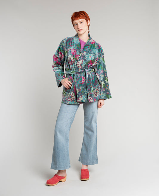 Short Kimono Velvet - Cosmos teal