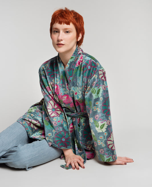 Short Kimono Velvet - Cosmos teal