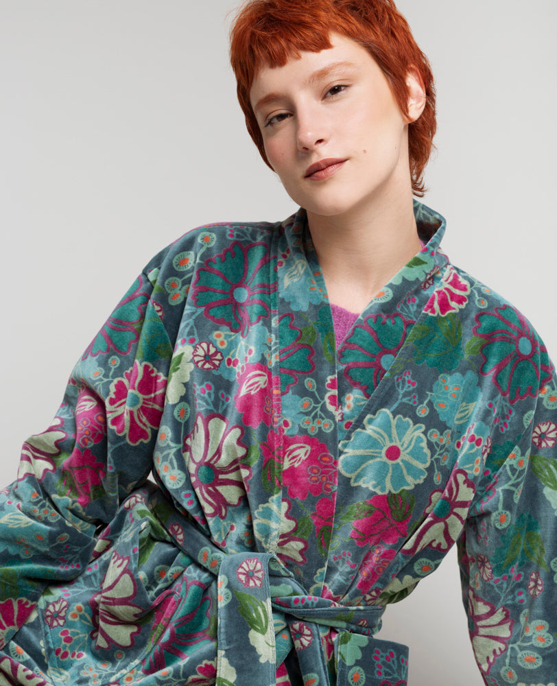 Short Kimono Velvet - Cosmos teal
