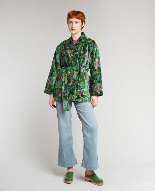 Short Kimono Velvet - Ancolie vibrant green