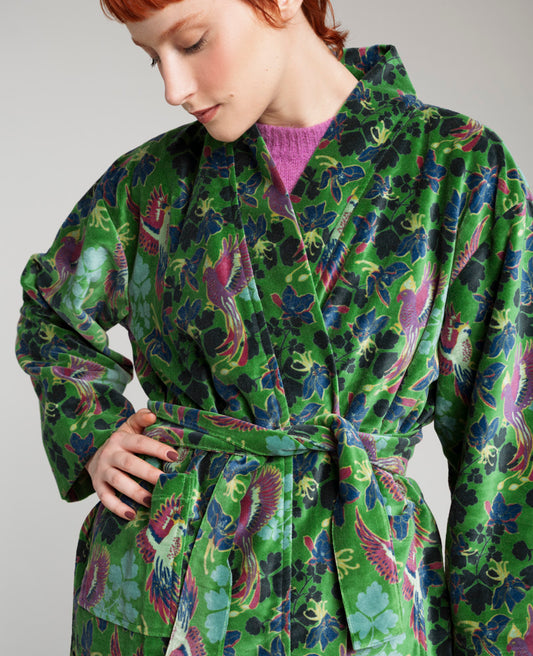 Short Kimono Velvet - Ancolie vibrant green