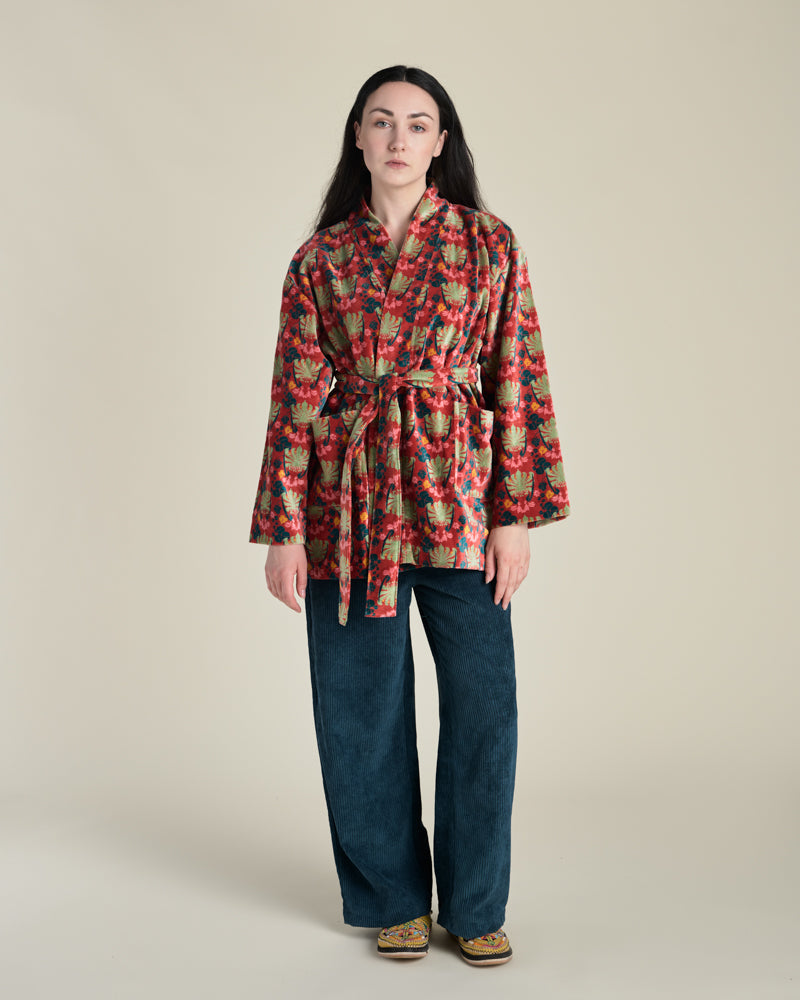 Short Velvet Jacket, Split Navy Print
