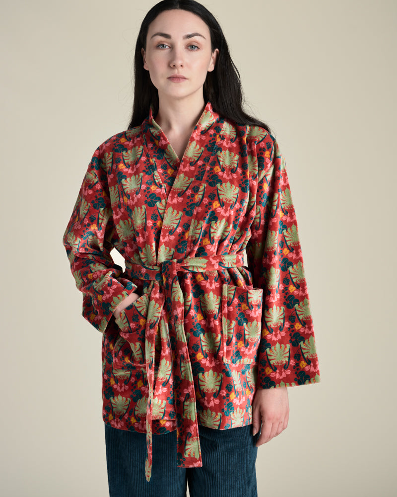 Short Velvet Jacket, Split Navy Print