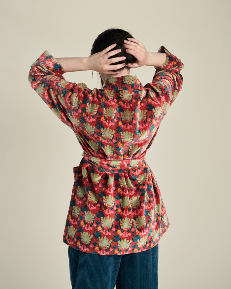 Short Velvet Jacket, Split Navy Print