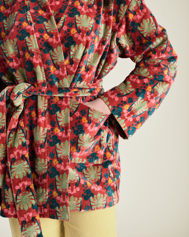Short Velvet Jacket, Split Navy Print