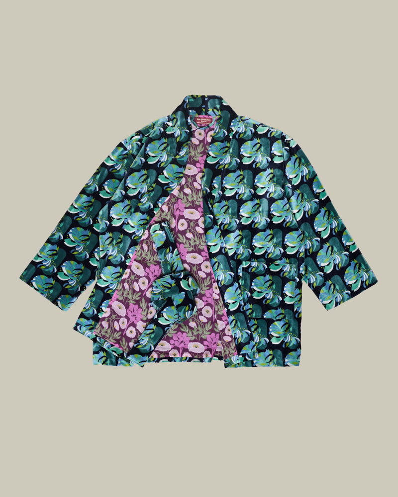 Short Velvet Jacket, Split Navy Print