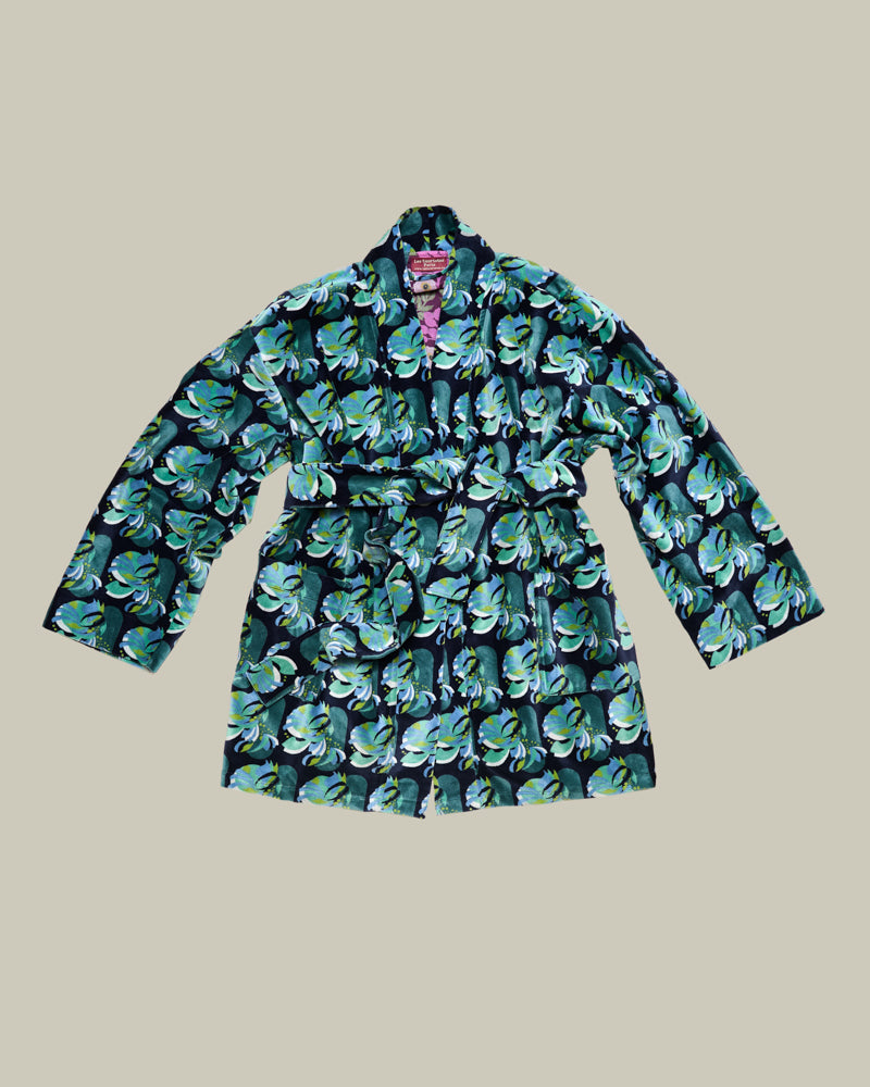 Short Velvet Jacket, Split Navy Print