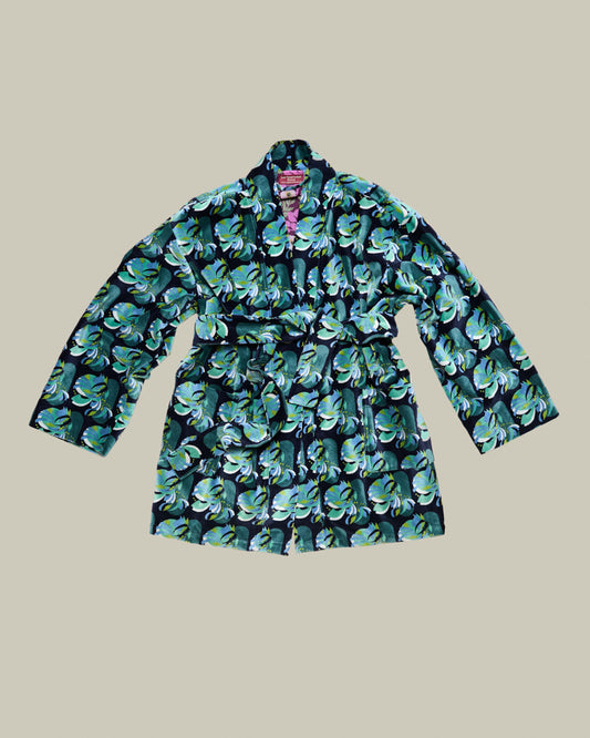 Short Velvet Jacket, Split Navy Print