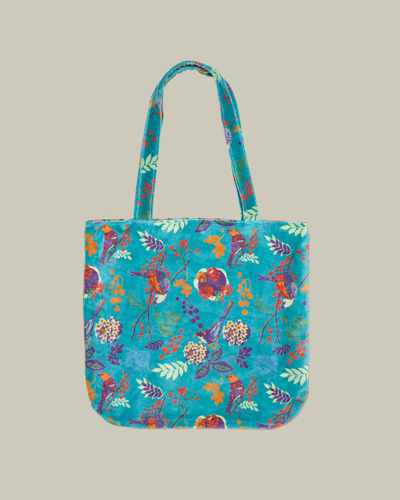 Velvet Tote Bag - Birdy Teal