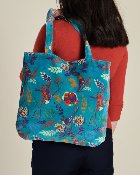 Velvet Tote Bag - Birdy Teal