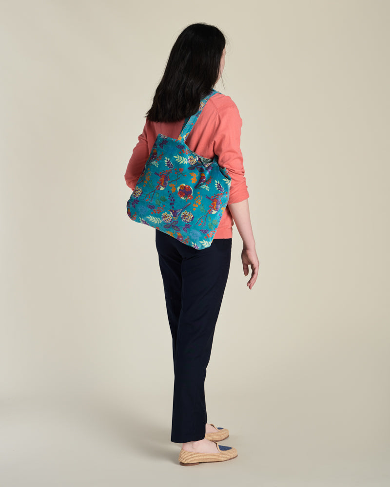 Velvet Tote Bag - Birdy Teal