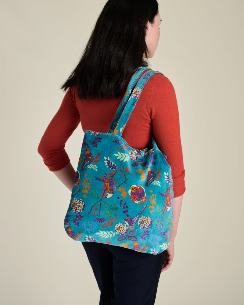 Velvet Tote Bag - Birdy Teal