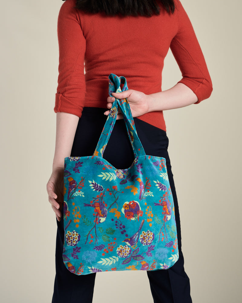 Velvet Tote Bag - Birdy Teal