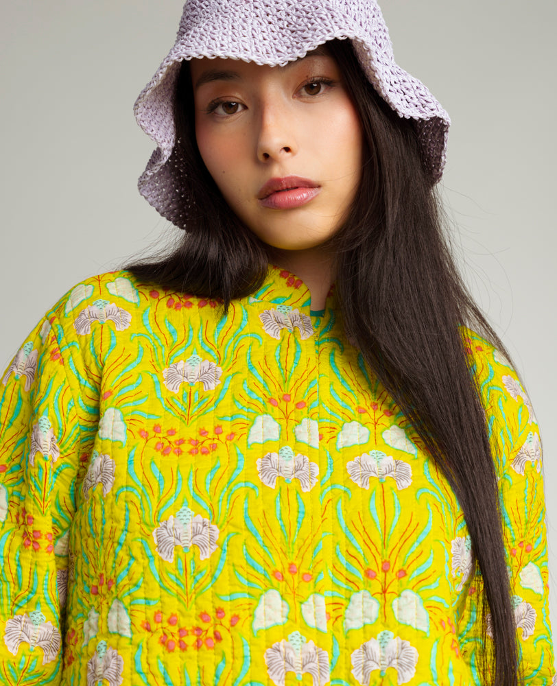 Veste Kantha réversible - Muguet Yellow/ Split navy