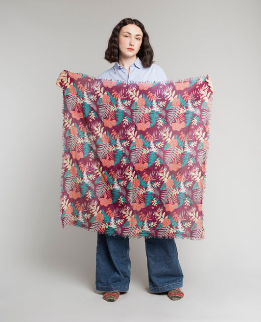 Woolen Square Scarf - Fern burgundy