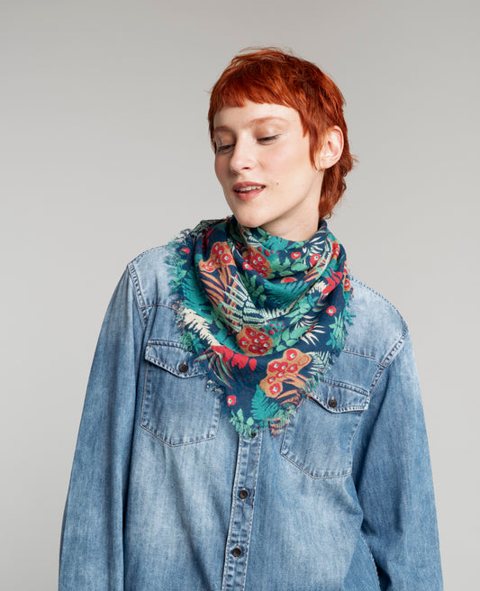 Woolen Square Scarf - Fern blue