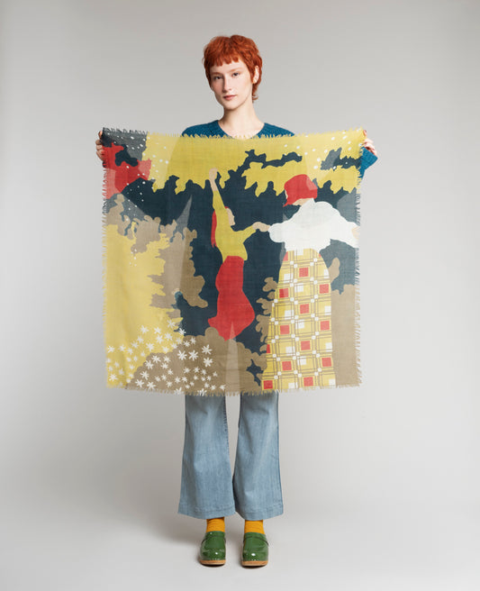 Woolen Square Scarf - Garden