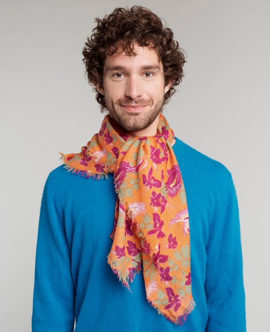Woolen Square Scarf - Ancolie orange