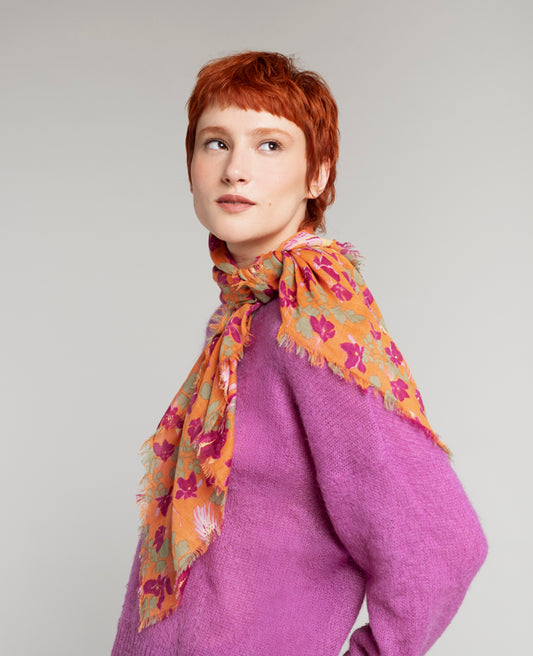 Woolen Square Scarf - Ancolie orange